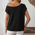 thumbnail image 5 of QHFBli Womens Summer Off The Shoulder Knit Tops 2025 Casual Short Sleeve Oversized Shirt, 5 of 5