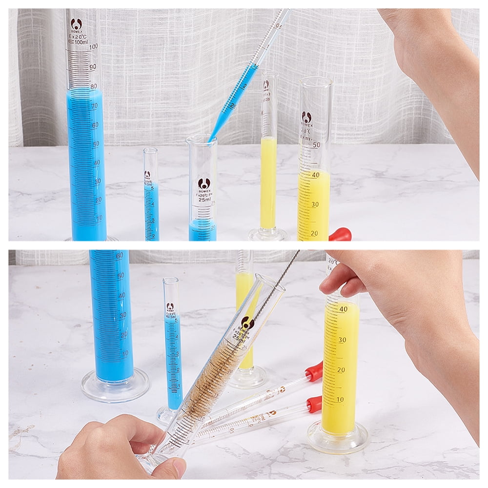 1set Glass Measuring Cups Graduated Tube Glass Dropper Transfer Graduated Pipettes and Length Chemistry Test Tube Bottle Wash Cleaning Brush Clear 30x21.5x5cm Glass