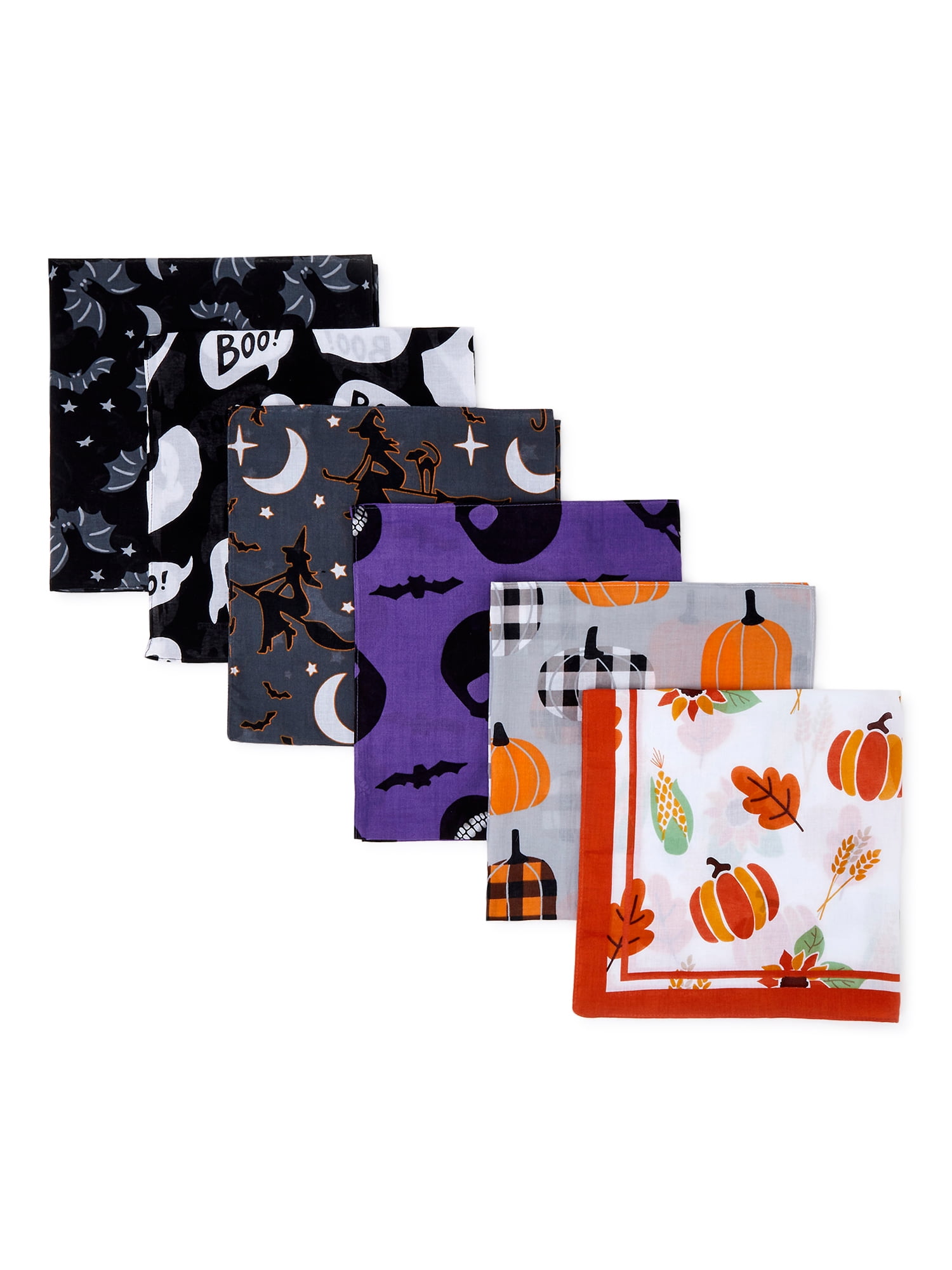 Time and Tru Women's Halloween Printed Bandanas, 6-Pack