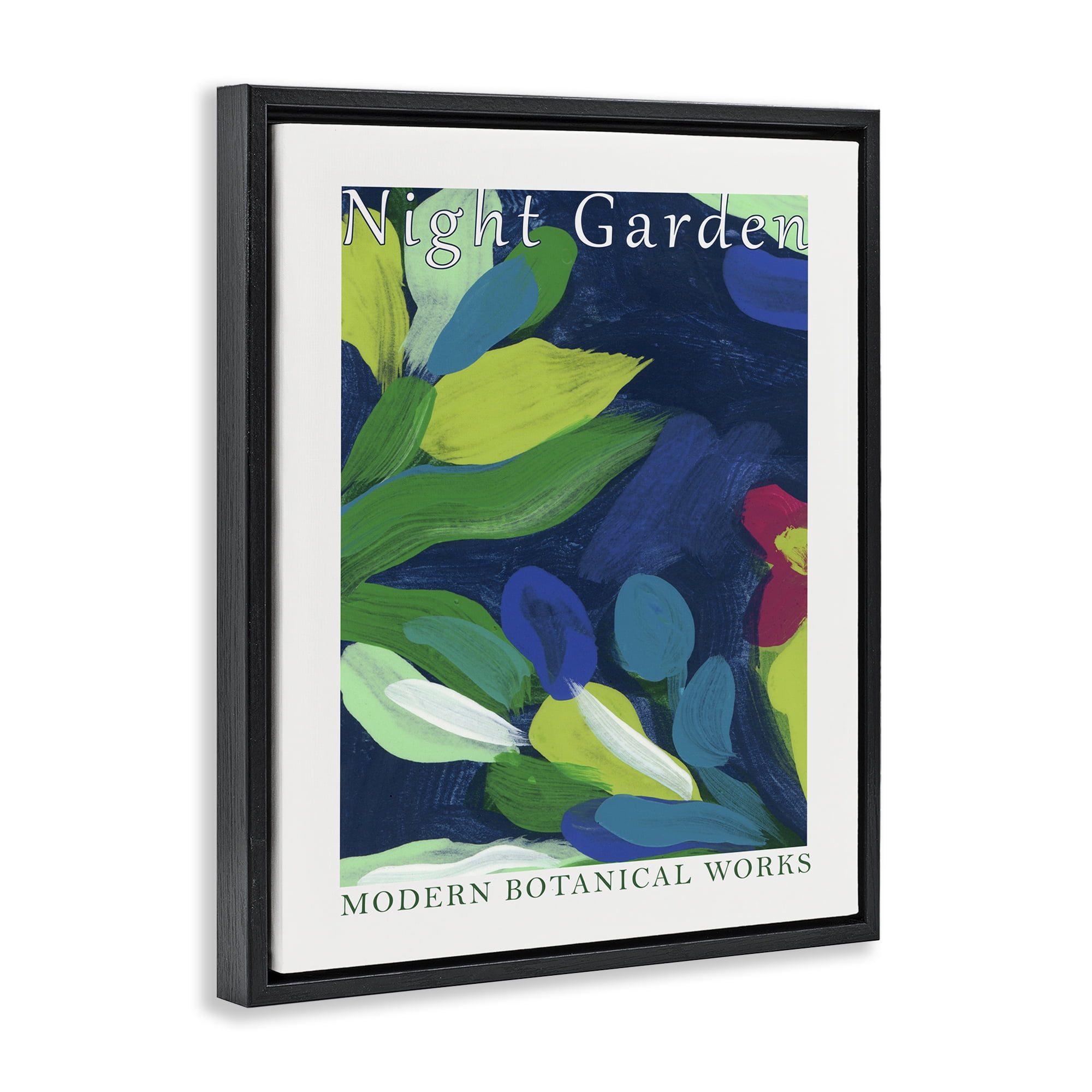 Stupell Industries Modern Botanicals Museum Abstract Painting Black Floater Framed Canvas Art Print Wall Art, 25 x 31