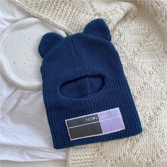 Y2K Balaclava Scarf Cap Bear Ear Beanies Winter Warm Men Women Wool