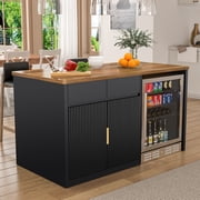 60.7"W Large Kitchen Island with Fridge Space, Modern Kitchen Bar Island Table