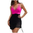 thumbnail image 1 of Women's Plus Size Swimsuits, Womens One Piece Skirt Swimsuits V Neck Ruched Bathing Suit Drawstring Mesh Patchwork Beach Swimdress S-2XL Quick Dry Bathing Suits Woman Clearance, 1 of 4