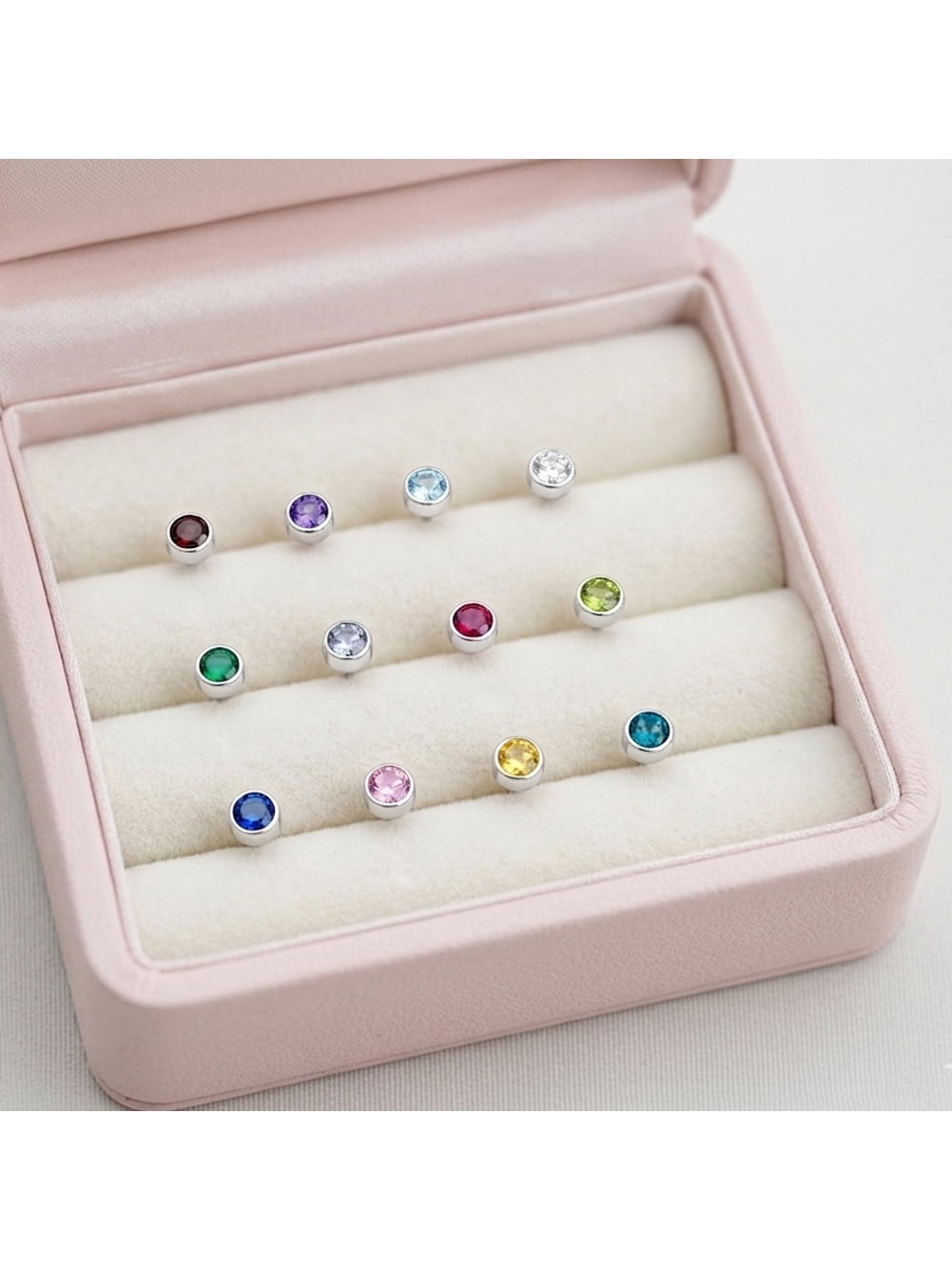 Bezel Set Simulated Diamond Toddler Screw Back Earrings 14k White Gold