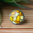thumbnail image 6 of Honey Mohave Turquoise Ring, Signet Ring, 925 Silver Ring, Statement Ring, Round Cut Stone, Mosaic Ring Southwestern Ring, Personalized Gift, 6 of 10