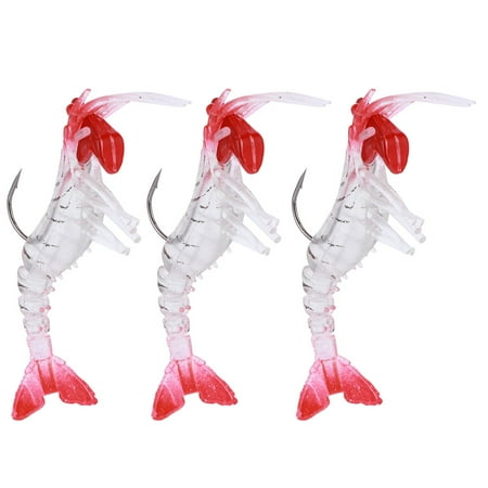 3PCS Silicone MultiSection Shrimp Bait Coating Soft Lifelike Lure Fishing Tackle(Transparent Pink )