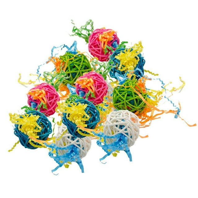 Maoww 10pcs Bird Chew Rattan Toy Balls Cage Accessory Colorful Hanging DIY Toys