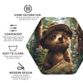 thumbnail image 3 of Pofeuu Jungle Hat Bear Print Coasters for Drinks, 4Pack PU Leather Coasters, Bar Drink Coasters for Tabletop Protection, Furniture from Damage-Hexagon, 3 of 6