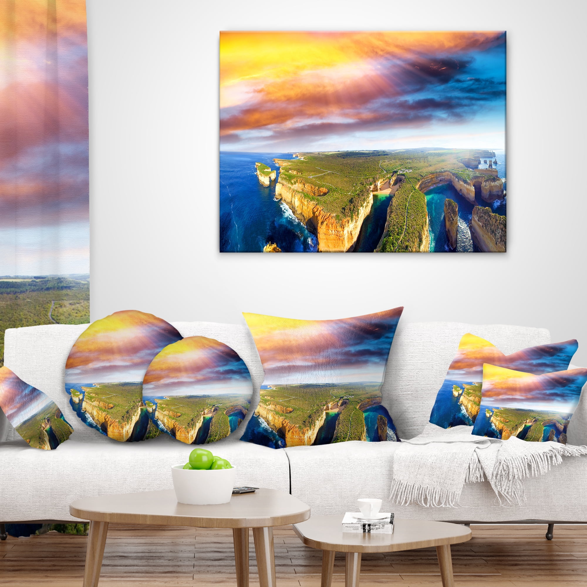 Designart Aerial View of Great Ocean Road - Seascape Throw Pillow - 16x16