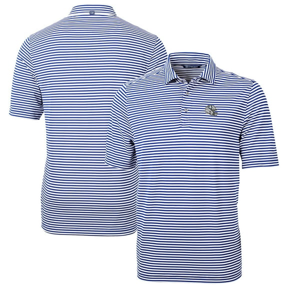 Men's Cutter & Buck  Royal Indianapolis Colts Helmet Virtue Eco Pique Stripe Recycled Polo