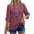 thumbnail image 5 of Zysthvn Casual Women's Tops 3/4 Sleeve Length Fall Cotton Linen Women Tshirt Loose Fit V Neck Lightweight Solid Tops, 5 of 10