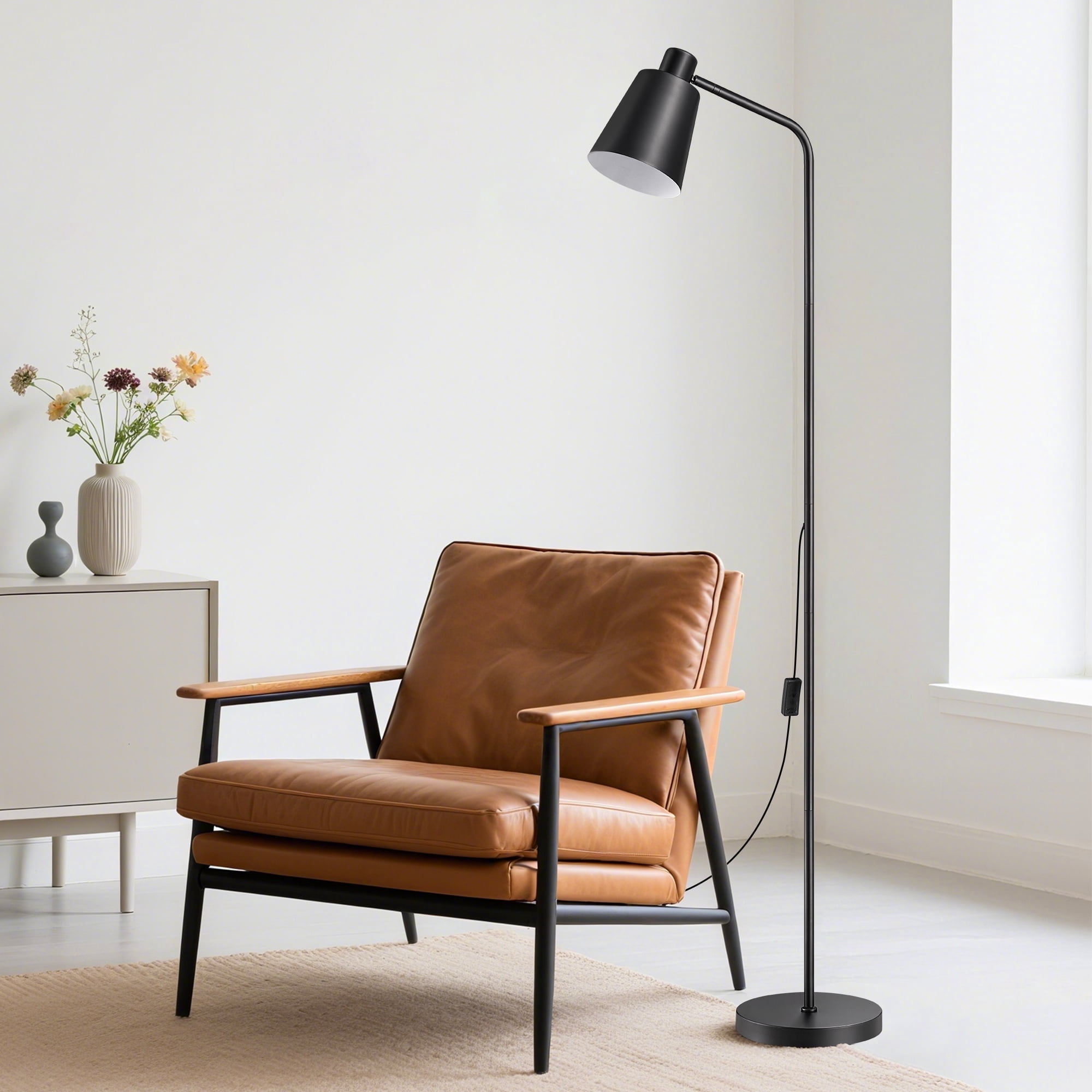 EDISHINE 59" Black Modern Floor Lamps for Living Room, Adjustable Lampshade, Metal Standing Lamp for Bedroom, Office, Corner, Space Saving
