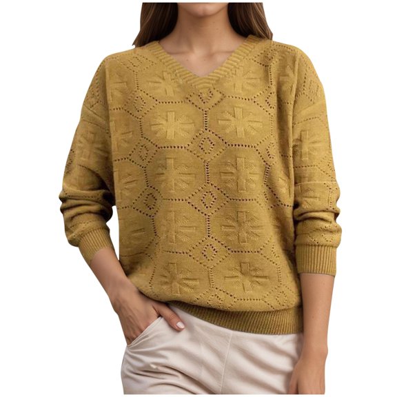Long Sleeve Sweaters for Women Casual Knit Pullover Solid Color Tops Fall and Winter Outdoor Streetwear