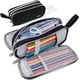 thumbnail image 1 of Estuche para lápices, bolsa para lápices con 3 compartimentos, organizador grande para lápices, color negro, 1 of 4