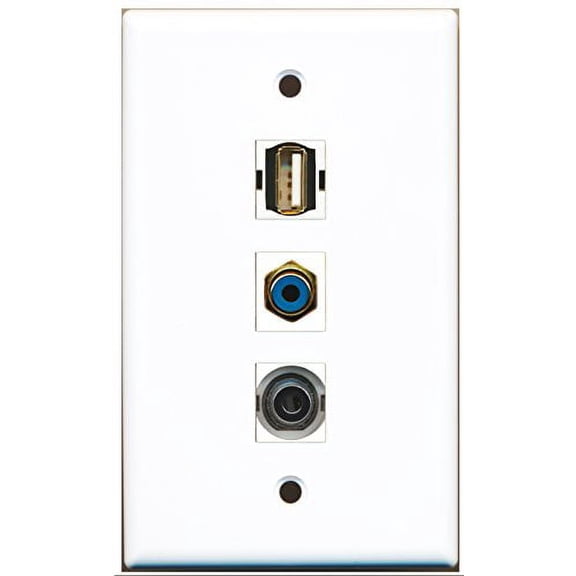 RiteAV - 1 Port RCA Blue and 1 Port USB A-A and 1 Port 3.5mm Wall Plate