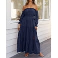 thumbnail image 3 of YOGAFOX Women's Boho Off Shoulder Long Sleeve Smocked Side Split Flowy A Line Maxi Dress S-XXL, 3 of 5