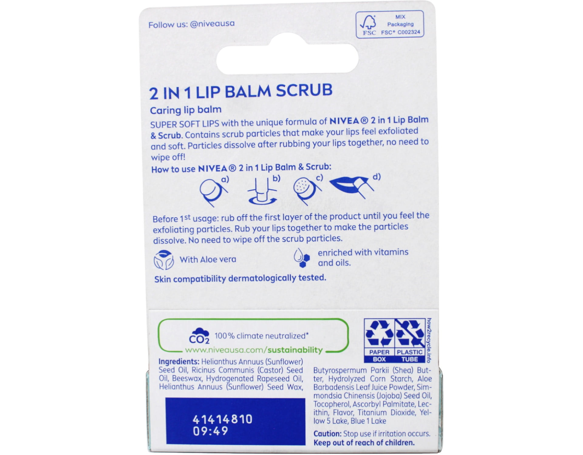 4 Pack - Nivea 2in1 Lip Balm & Scrub Super Soft Lips, Aloe Vera + Vitamin E, 0.17 oz (4.8 g)