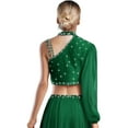 thumbnail image 4 of Hansber Women's One Shoulder Long Sleeve Rhinestone Crop Top with Skirt 2-Piece Lyrical Dance Dress Outfits Green L, 4 of 5