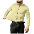 thumbnail image 2 of GHSOHS Mens Dress Shirts Yellow Men's Dress Shirts Solid Long Sleeve Stretch Business Formal Shirt Casual Button Down Lapel Regular Fit Work Shirts Mens Slim Fit Button Down Shirt,3XL, 2 of 3
