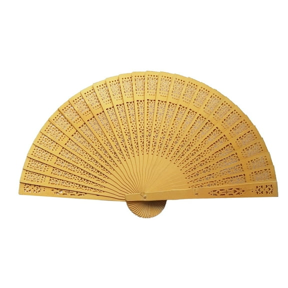Colorful Floral Wooden Hand Fan, Candy Colored Folding Fan with Intricate Carved Patterns, Vintage Summer Accessory, Gold