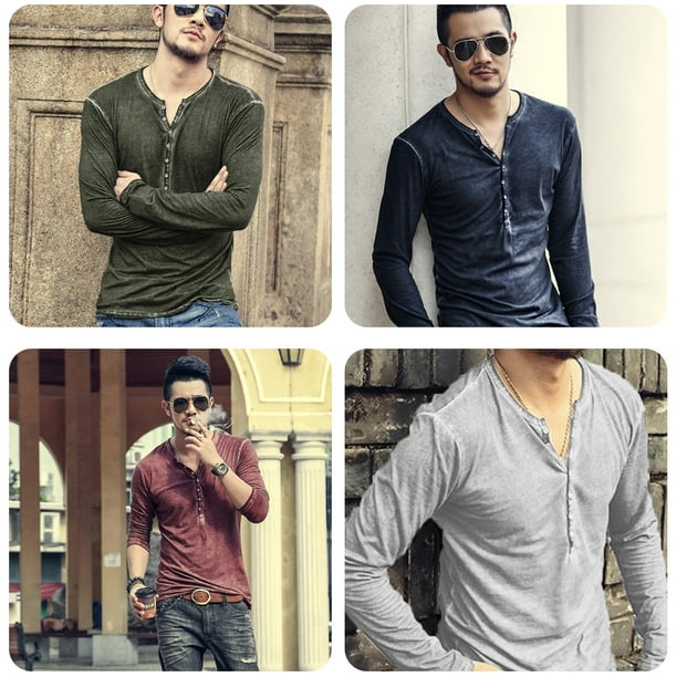 Camiseta ligera de moda de manga corta larga basica elegante informal Henley para hombre Bodega Aurrera en linea