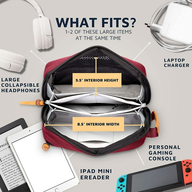 Tech Bag Organizer Small Electronics Organizer Pouch for Travel Premium Travel Case with Leather Accents Mesh Pocket for Cables Cords and