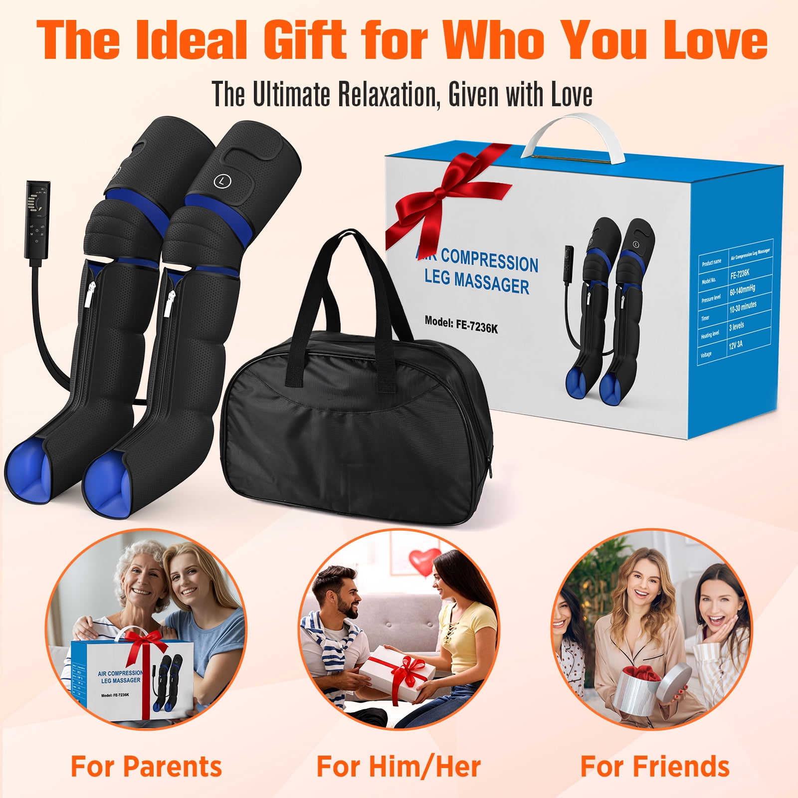 HLTHZONE Leg Massager with Heat & Compression for Circulation & Pain Relief, Gifts for Mom Dad Men Women, Full Leg & Foot for Swelling, 6 Modes 9 Intensities 3 Heat, Easy Use LCD Display