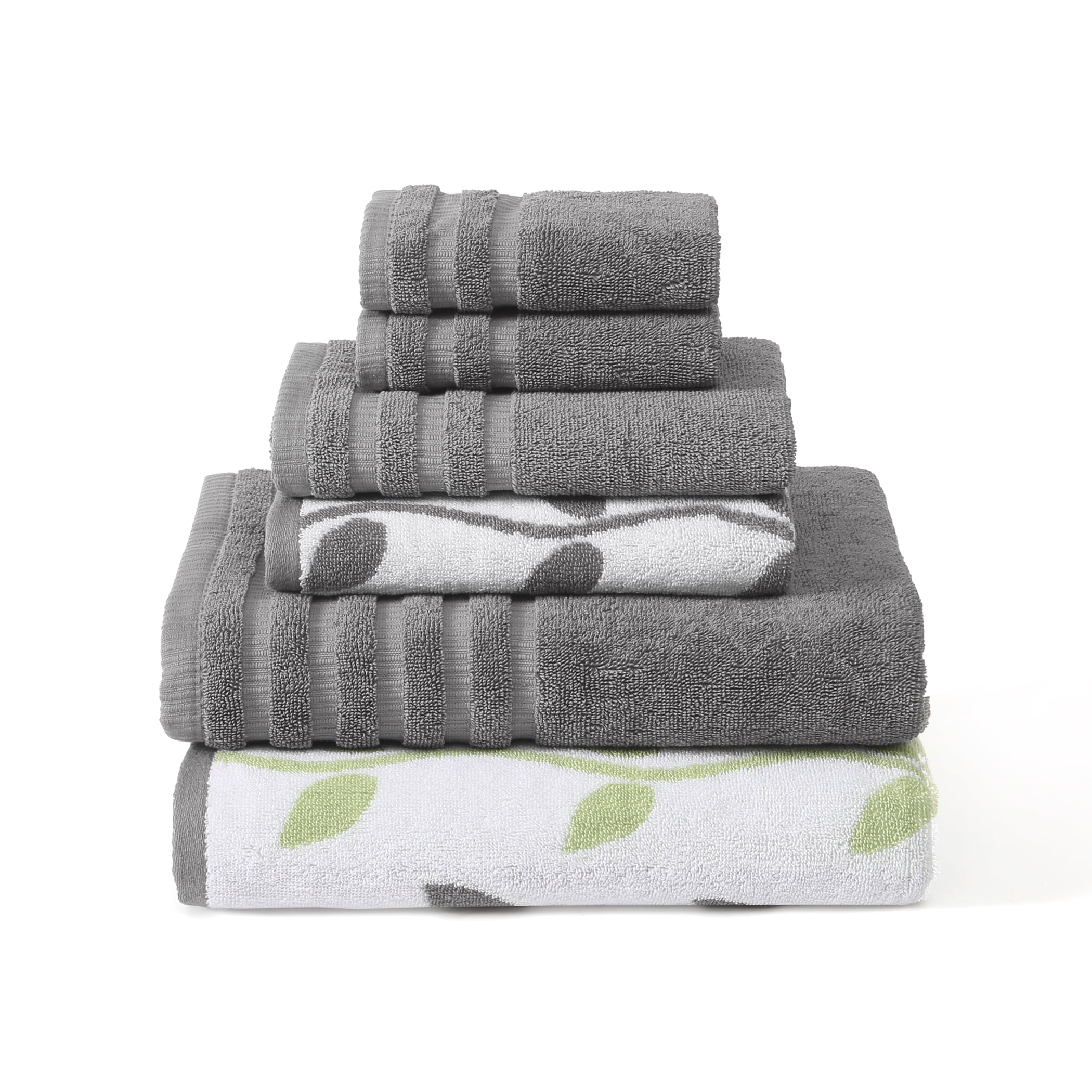 Modern Threads Organic Vines 6-Piece Cotton Adult Bath Towel Set, Gray