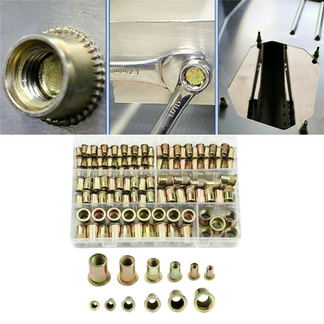 180 piezas/120 piezas/300 piezas/150 piezas de tuercas de remache de material acero al carbono cabeza plana tuerca roscada surtido en M3 M5 M6 M8 M10 DYNWAVEMX Tuercas de remache de cabeza de acero