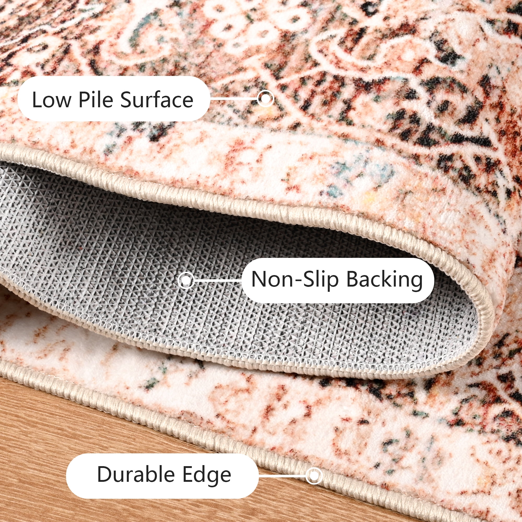Lochas Vintage Accent Rugs Distressed Print Area Rug Low Pile Carpet for Living Room Bedroom Home Decor,Beige,6'x9'