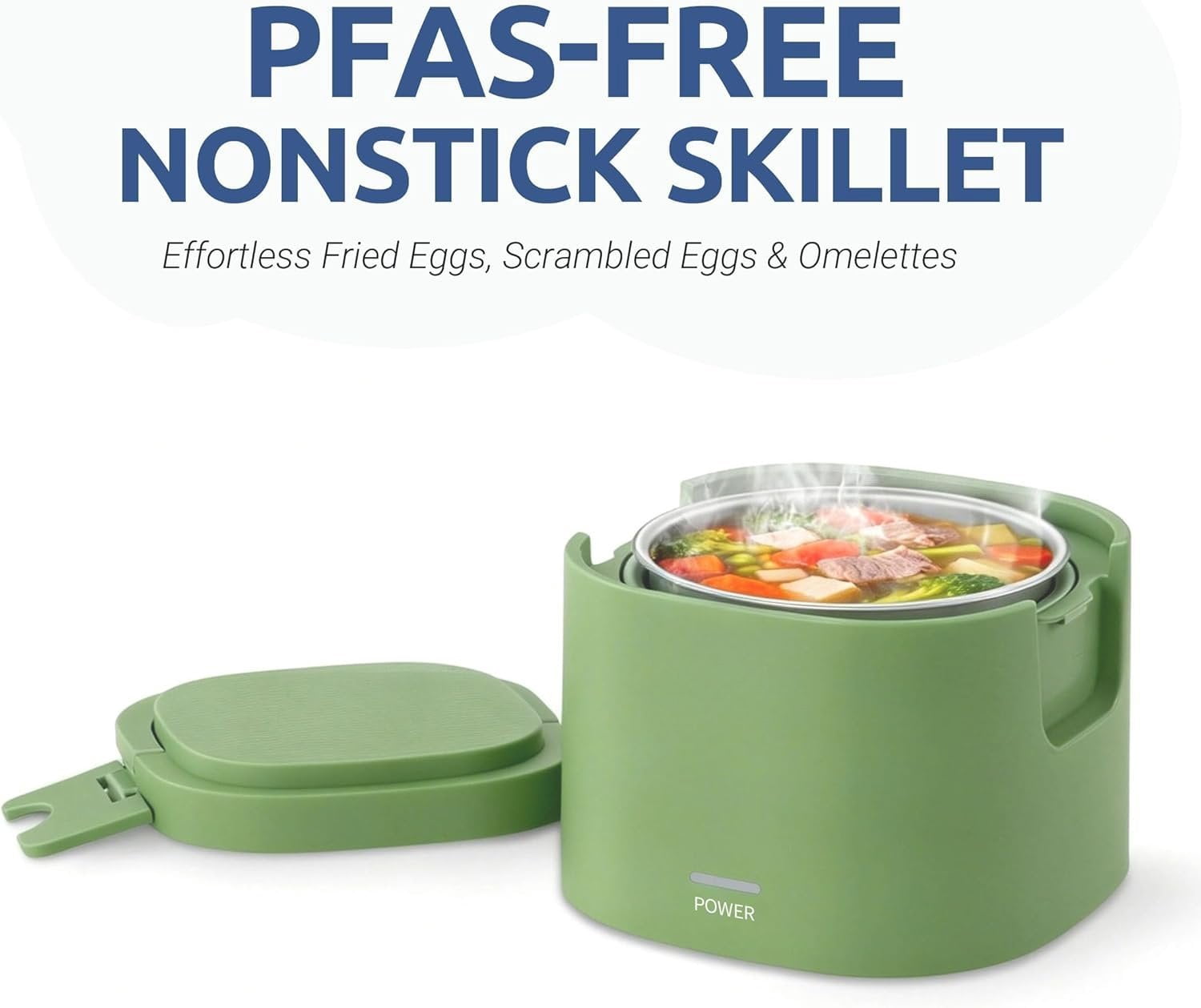 Portable 20-Ounce Electric Heated Lunch Box, 2.5-Cup  Warmer for Travel & Office, Leak-Proof -Sealed Lid, Foldable Handle, Ideal for Soup, Chili & Leftovers, Green