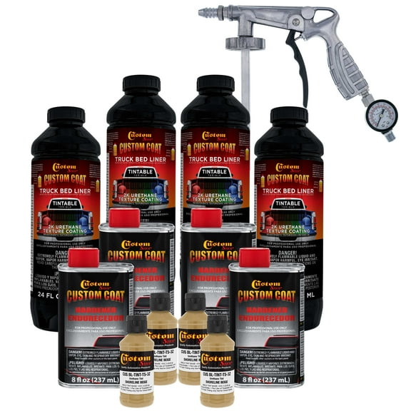 Custom Coat Shoreline Beige 1 Gallon Urethane Spray-On Truck Bed Liner Kit with Spray Gun - Easy Mixing, Shake, Shoot It