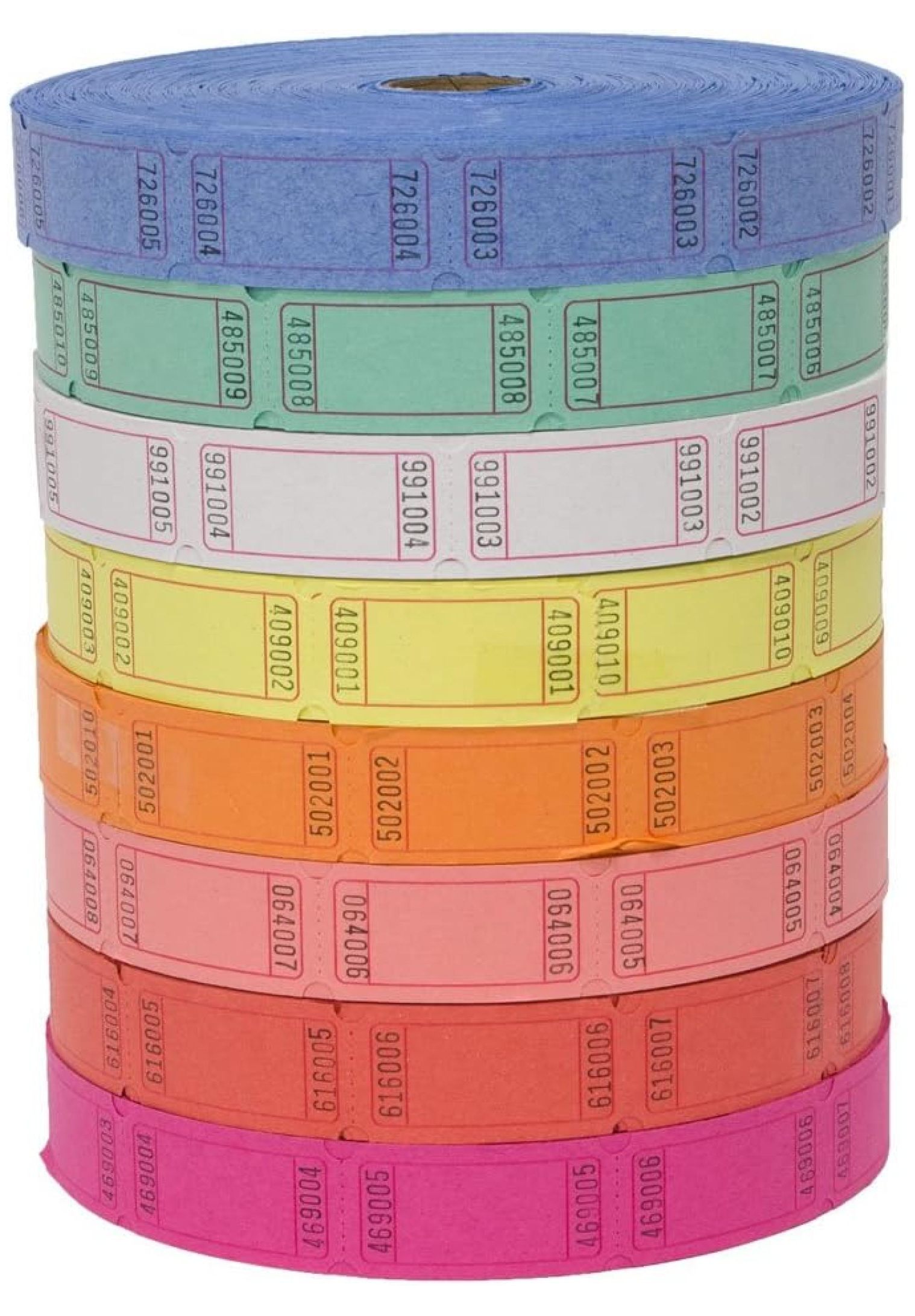 Raffle Tickets 8000 Total - 4 Rolls of 2000 Blank Tickets - 1" x 2" Single Stub Raffle Tickets for Fundraisers, 50/50, Door Prizes - Assorted Colors Multicolor