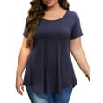 thumbnail image 2 of JYLFC Short Sleeve Shirts for Women Round Neck Tunic T-shirts, Navy XL, 2 of 4