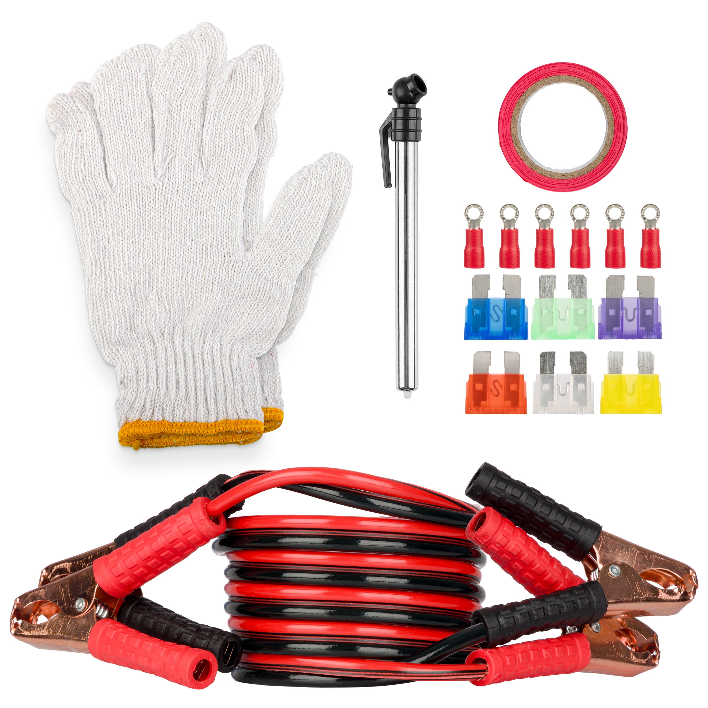 Roadside Emergency Car Kit - 30-Piece Road Trip Essentials Tool Set with Jumper Cables and Carrying Case for Car, Truck, or RV by Stalwart (Gray/Red)