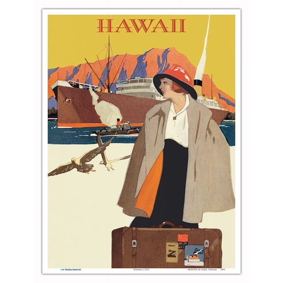 Hawaii - Vintage Ocean Liner Travel Poster c.1921 - Master Art Print (Unframed) 9in x 12in