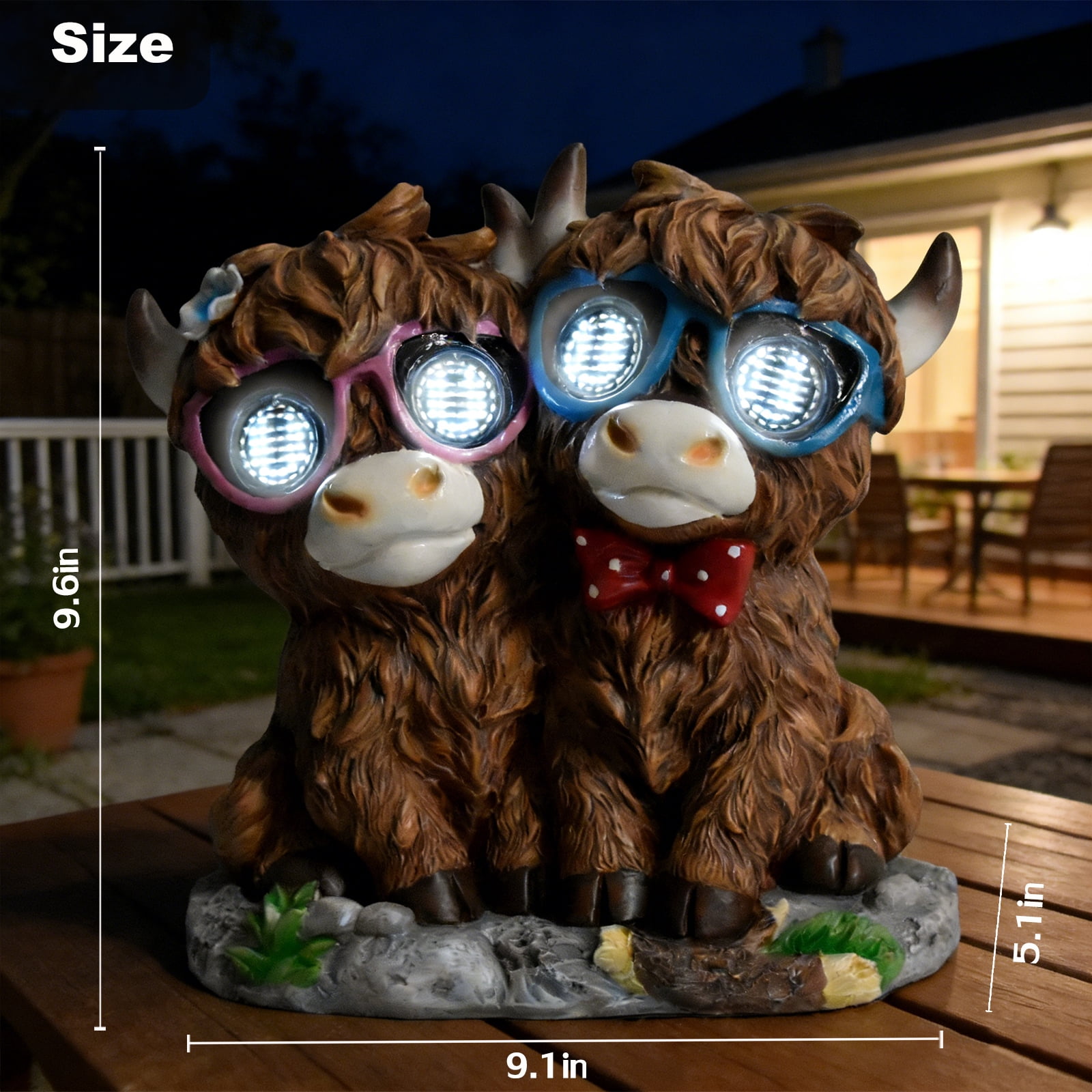 Solar Garden Highland Cow Decor Outdoor, Couple Highland Cow Statues with Dynamic LED Lights, Resin Highland Cow Figurine Lights for Garden Patio Lawn Yard Decor, Unique Birthday Gifts for Women Mom