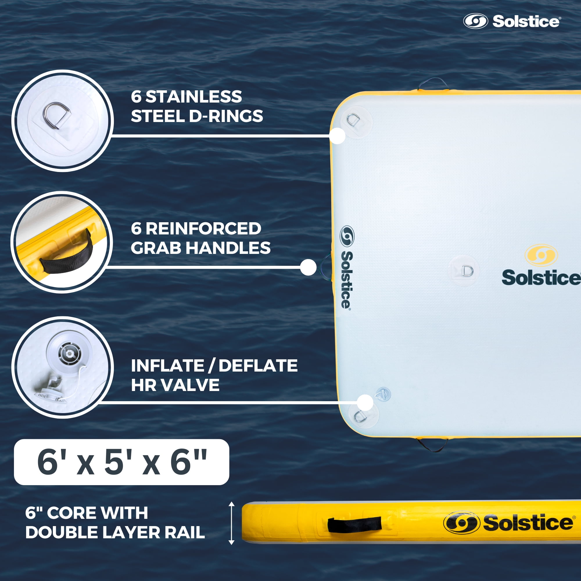 Solstice Inflatable Floating Dock Rafting Platform w/Pump & Bag, Multi