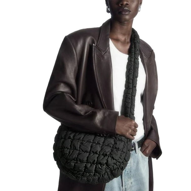 Bolso de nube plisado de tamaño pequeño para mujer, bolso de hombro de algodón con forma de rombos y cuadros ligeros tipo bola de masa hervida