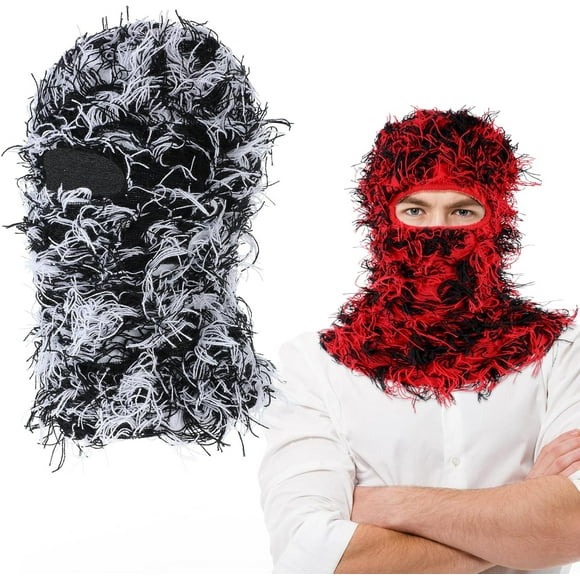 Distressed Balaclava Ski Mask Full Face Knitted Fuzzy Ski Mask Proof Winter One Size Shiesty Mask Warmer for Men/Women