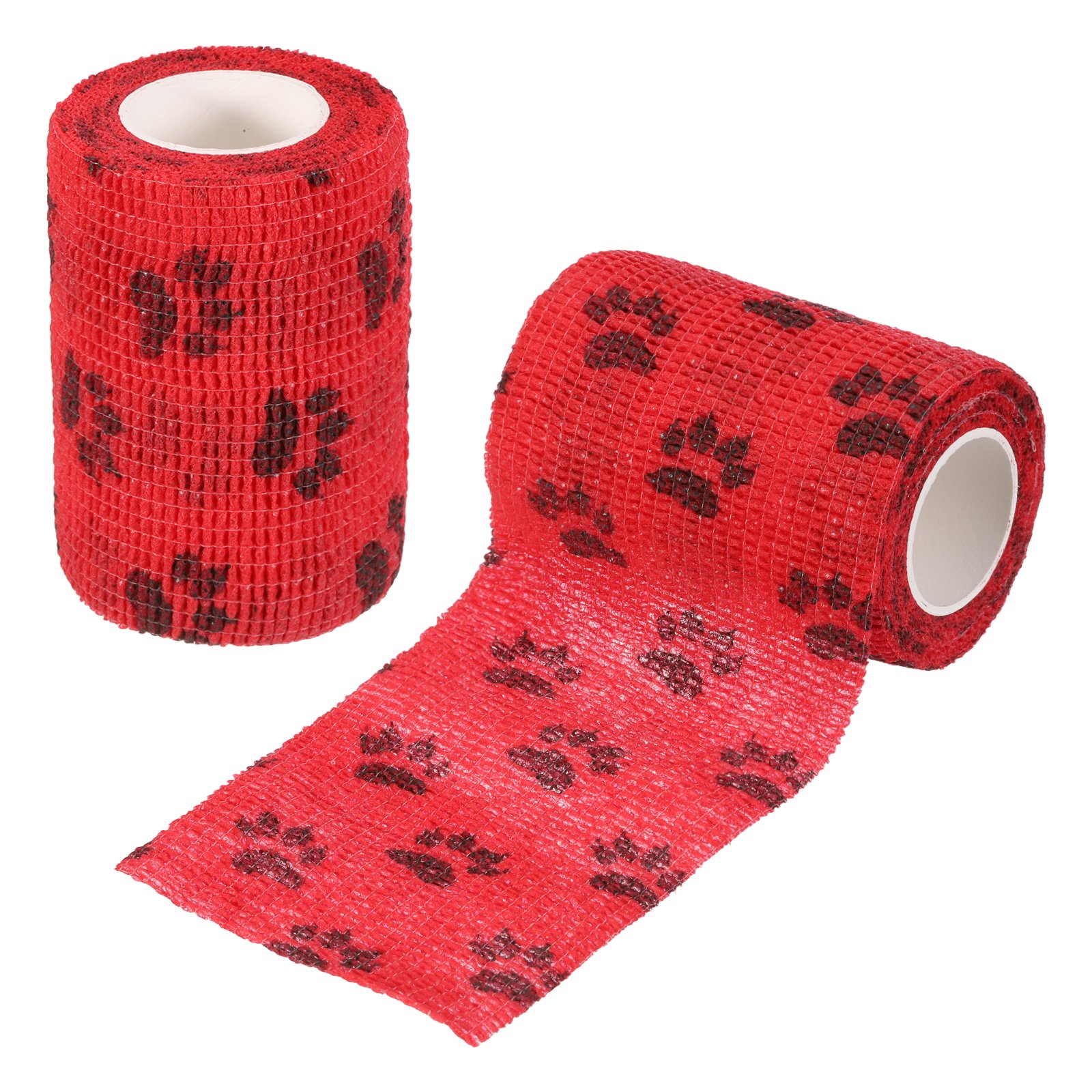 Uxcell Pet Wrap Bandages, 3 Inch 5 Yard Self Adhesive Bandage Wrap, Pet Non-Woven Tape First Aid Cohesive Gauze, (Red/Paw, 2 Pcs)