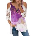 thumbnail image 1 of Elegante mujer casual cremallera cuello impresión blusa encaje manga corta camiseta verano Tops OAVQHLG3B Store  lin121212, 1 of 4