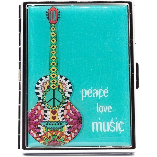 Peace Love Music Compact (9 100s) Metal-Plated Cigarette Case & Stash Box
