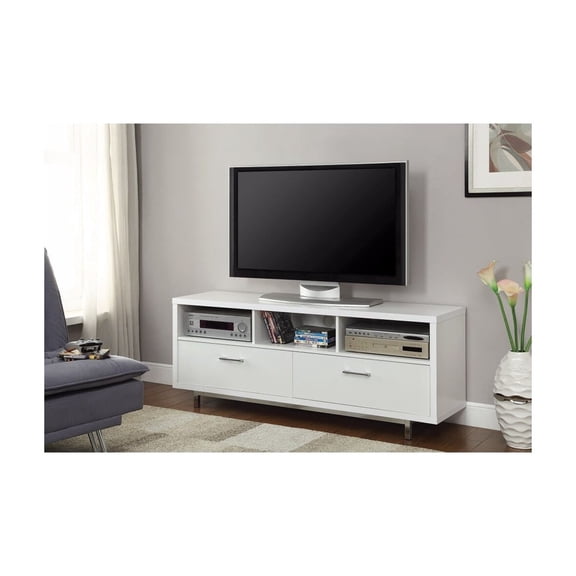 Benjara Stunning white tv console With chrome legs