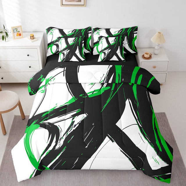 Erosebridal Chic Minimalst Bedding Sets Full Size, Abstract Ombre Comforter Sets with Sheets, Geometry Striped Decor, Reversible 7pcs