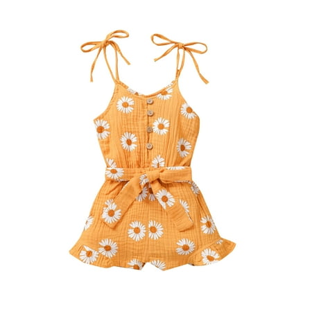 

Toddler Baby Girls Daisy Sling Jumpsuit Summer Outfit Single-Breasted Belt Romper