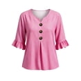 thumbnail image 4 of Sentmoon Business Casual Tops for Women 3/4 Sleeve V Neck Shirts for Women Striped Print Button Down Ruffle Regular Fit Comfy Work Blouse for All Day Comfort S-2XL, 4 of 5