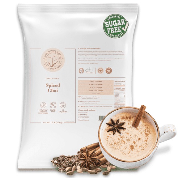 5 SPARROWS Healthy Sugar-Free Spiced Chai Tea Latte Powder - Stevia-Sweetened, Zero Sugar Creamer for Dirty Chai - Keto-Friendly Flavored Coffee Drink Mix, 40oz (2.5lb)
