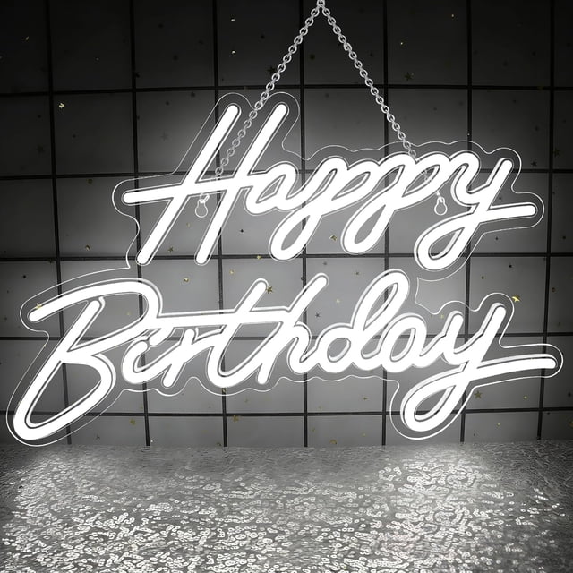Letrero de neón de feliz cumpleaños para decoración de pared, señal LED de feliz cumpleaños, luz de neón regulable alimentada por USB, para telón de fondo, decoración de fiesta de cumpleaños, color
