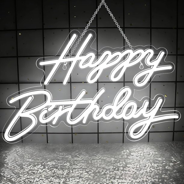 Letrero de neón de feliz cumpleaños para decoración de pared, señal LED de feliz cumpleaños, luz de neón regulable alimentada por USB, para telón de fondo, decoración de fiesta de cumpleaños, color